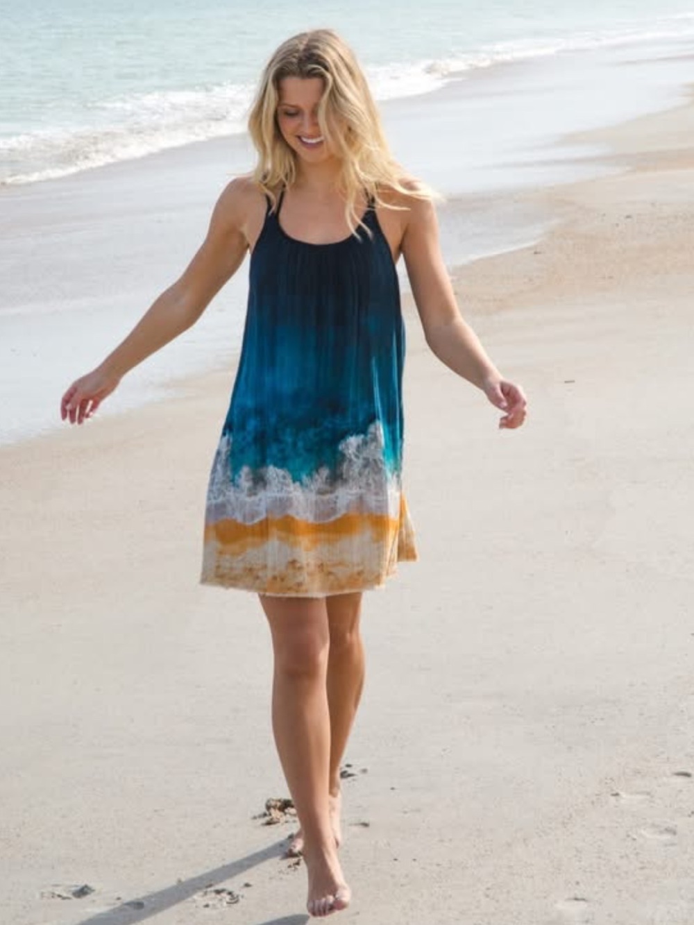 NATURAL LIFE Coco Cotton Gauze Mini Dress Navy Beach Ombre Beach Cover-Up